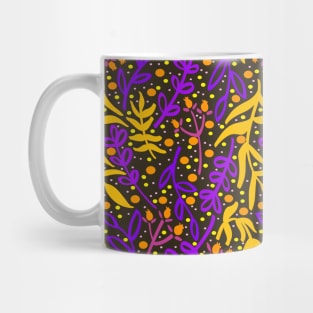 Botanicals and Dots - Hand Drawn Design - Orange, Purple, Pink, Yellow, Black Mug